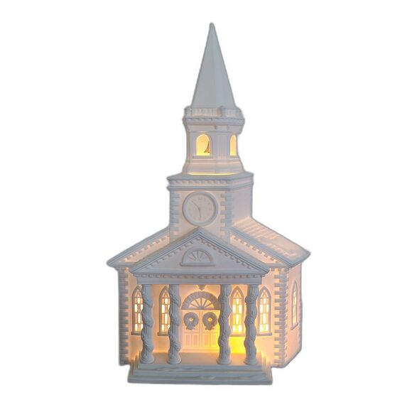 Department 56 Winter Silhouette White Porcelain Lighted Cathedral Facade Church - Picture 1 of 10